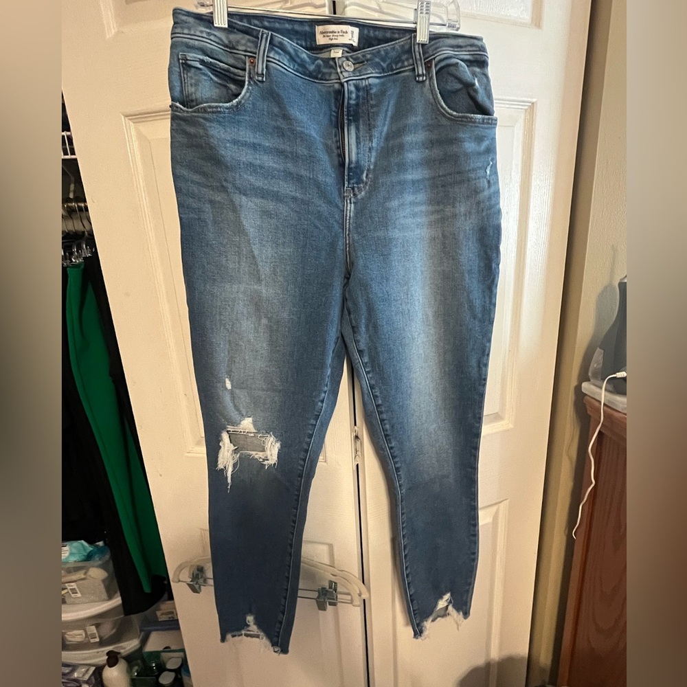 Abercrombie & Fitch Blue Skinny Jeans with Raw Hem